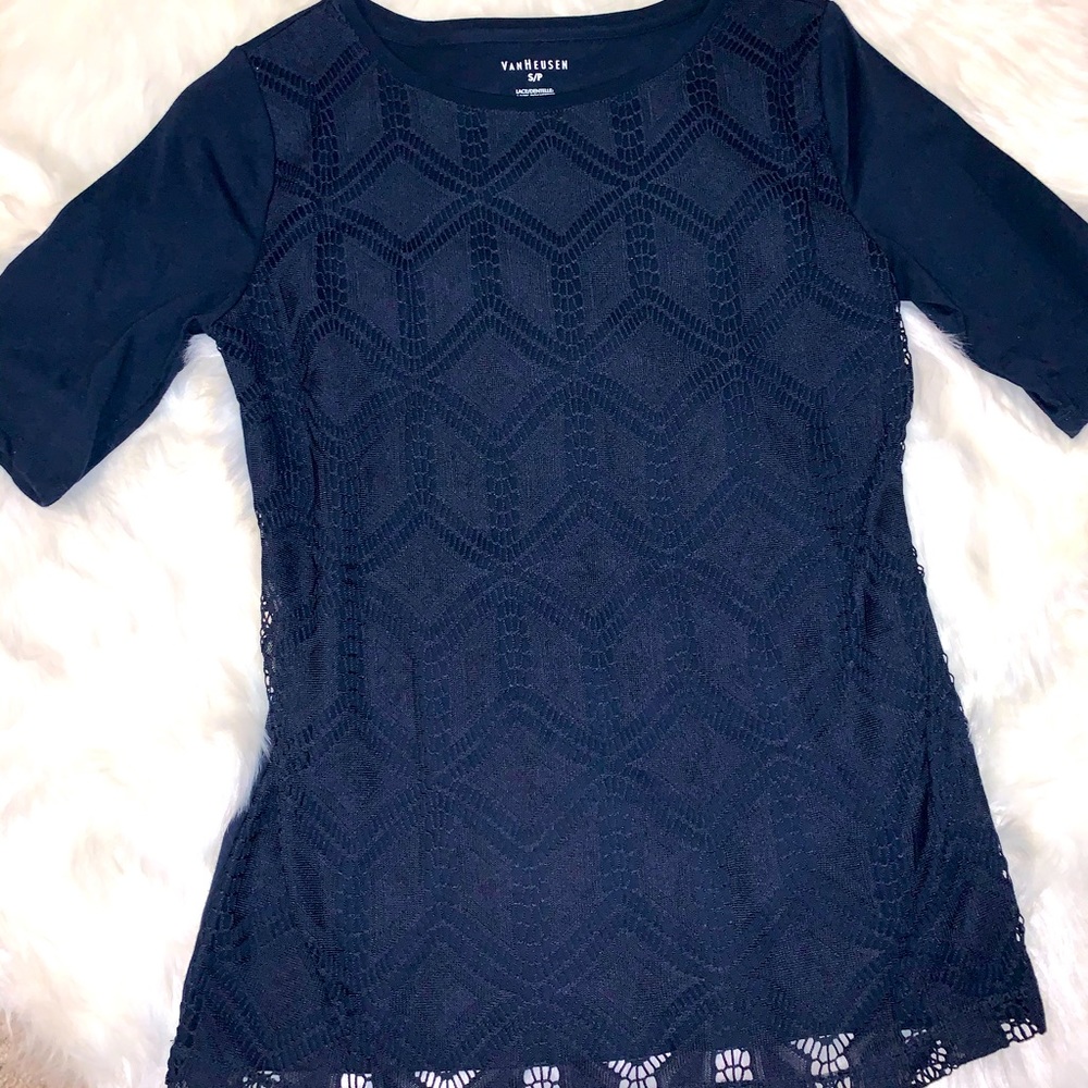 Navy top with lace overlay